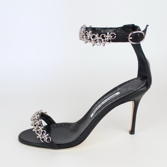 NEW MANOLO BLAHNIK Rekik Leather Chain Heeled Sandals - Picture 7 of 16